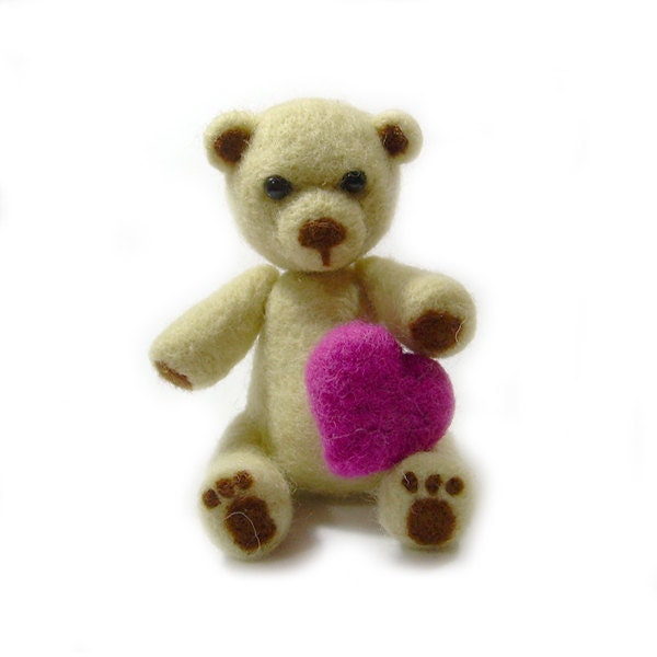 Teddy Bear Needle Felted Cream Bear Soft Sculpture Animal Ornaments