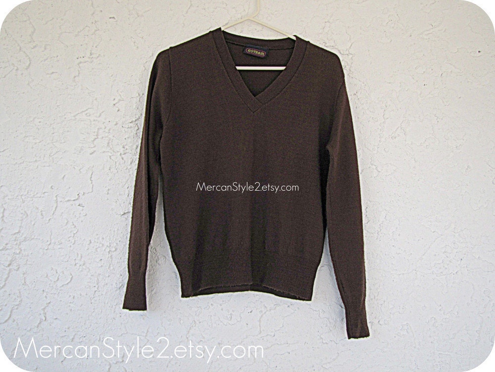 Brown Sweater V-Neck Unisex small
