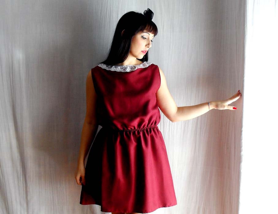 Burgundy tunic dress silk dress mini dress for women - alice in wonderland dress