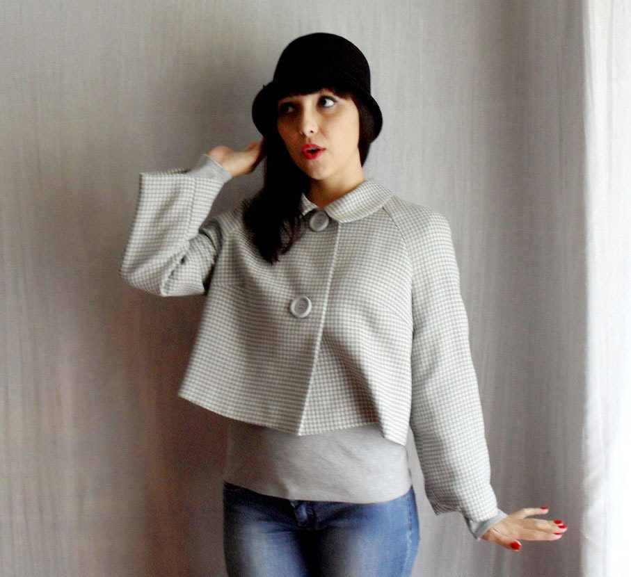 Grey cropped jacket 50s inspired - wool bolero wool blazer 50s jacket