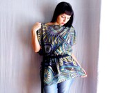 Blue chiffon tunic - chiffon top short sleeve tshirt one size fits all