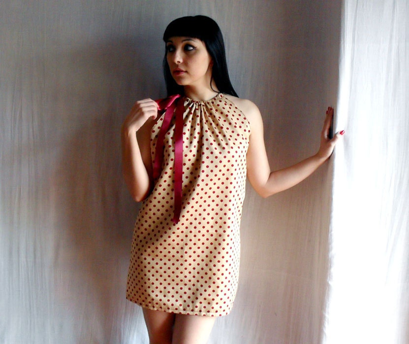 Polka dot halter dress mini dress cotton dress