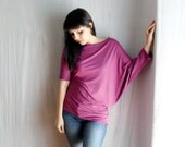 Plum purple asymmetrical tshirt in jersey - Size S-M - One piece available