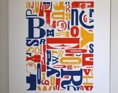 Orange,Yellow & Blue Woodtype Screenprint
