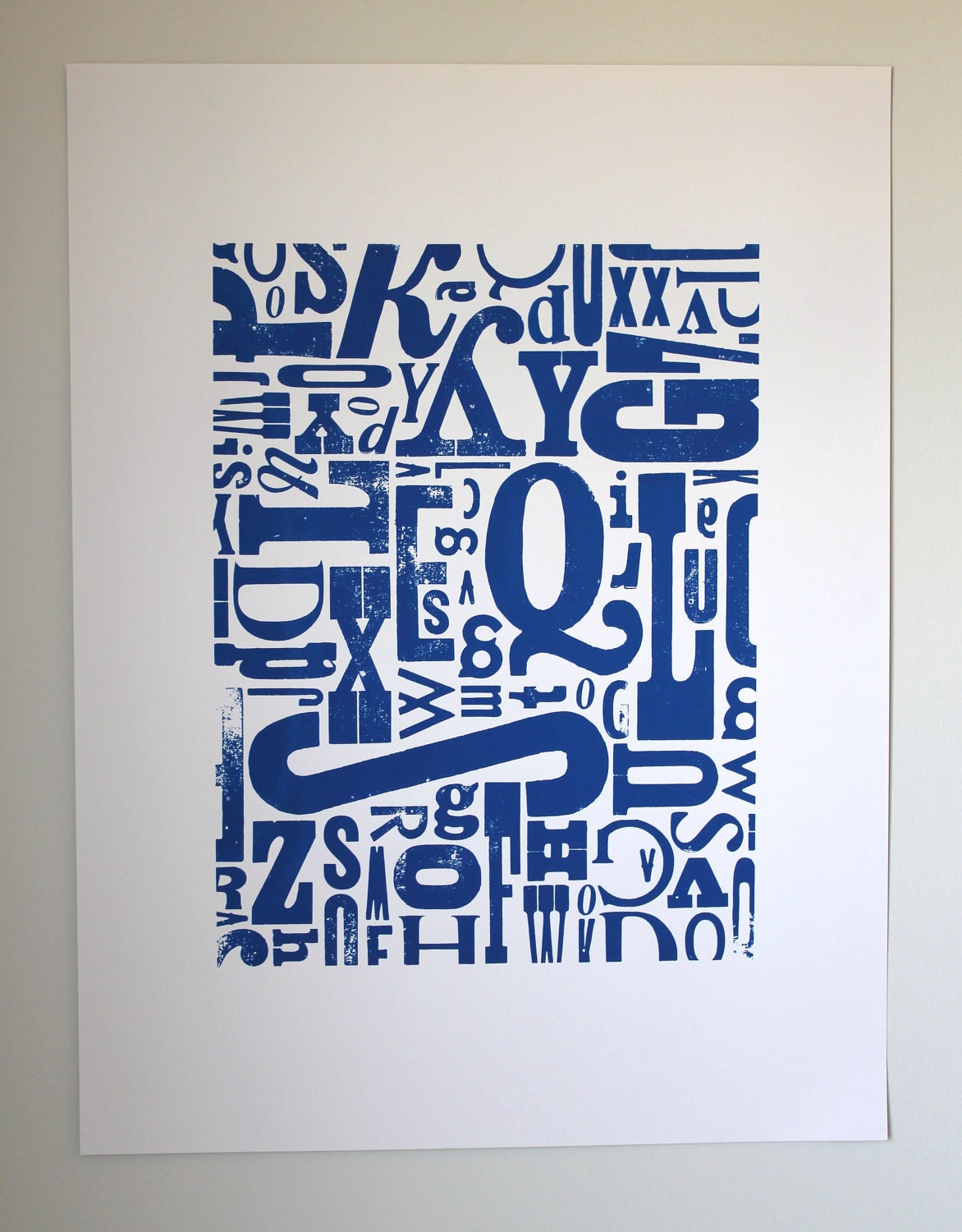 Blue Woodtype Screenprint