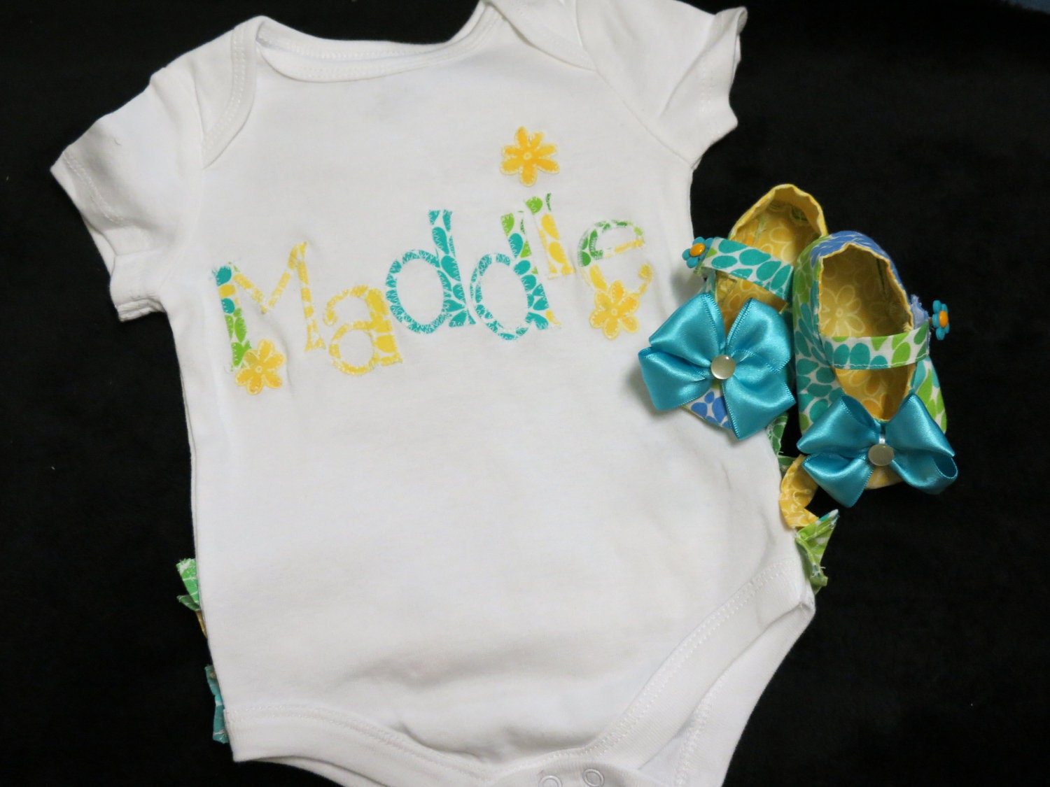 Personalized ruffled butt onesie with matching shoes