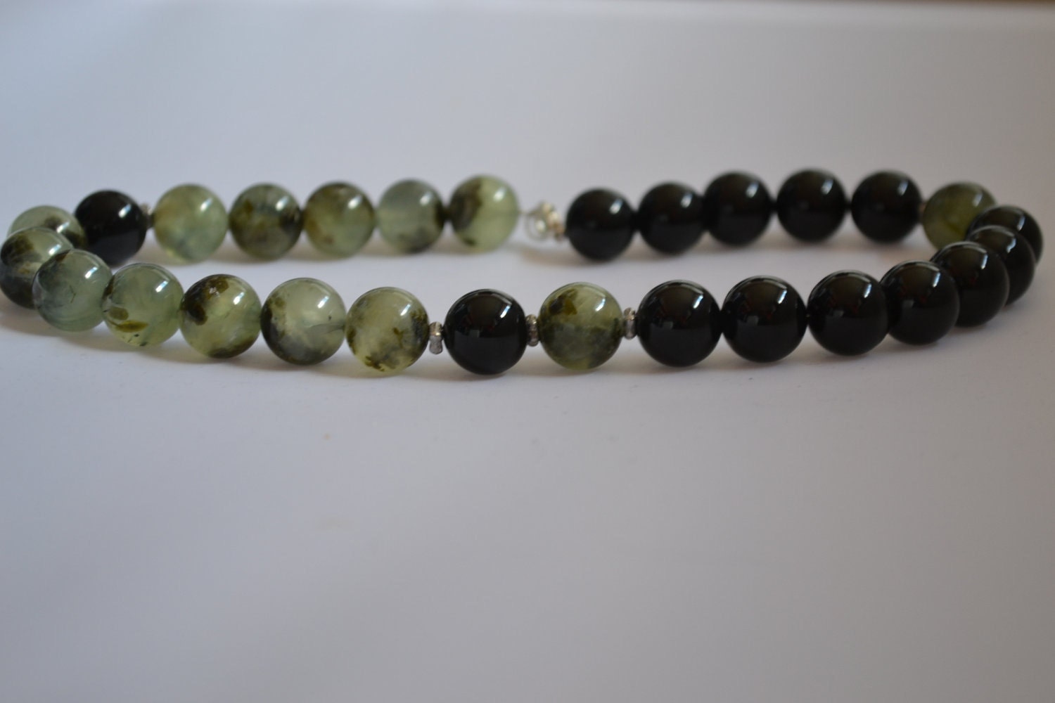 Sale Green Prehnite and Black Agate Chunky Necklace - Cancer Charity