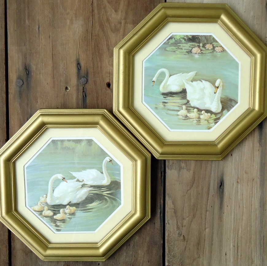 Vintage Swan Art Framed Print Octagonal by TheSquirrelCottage