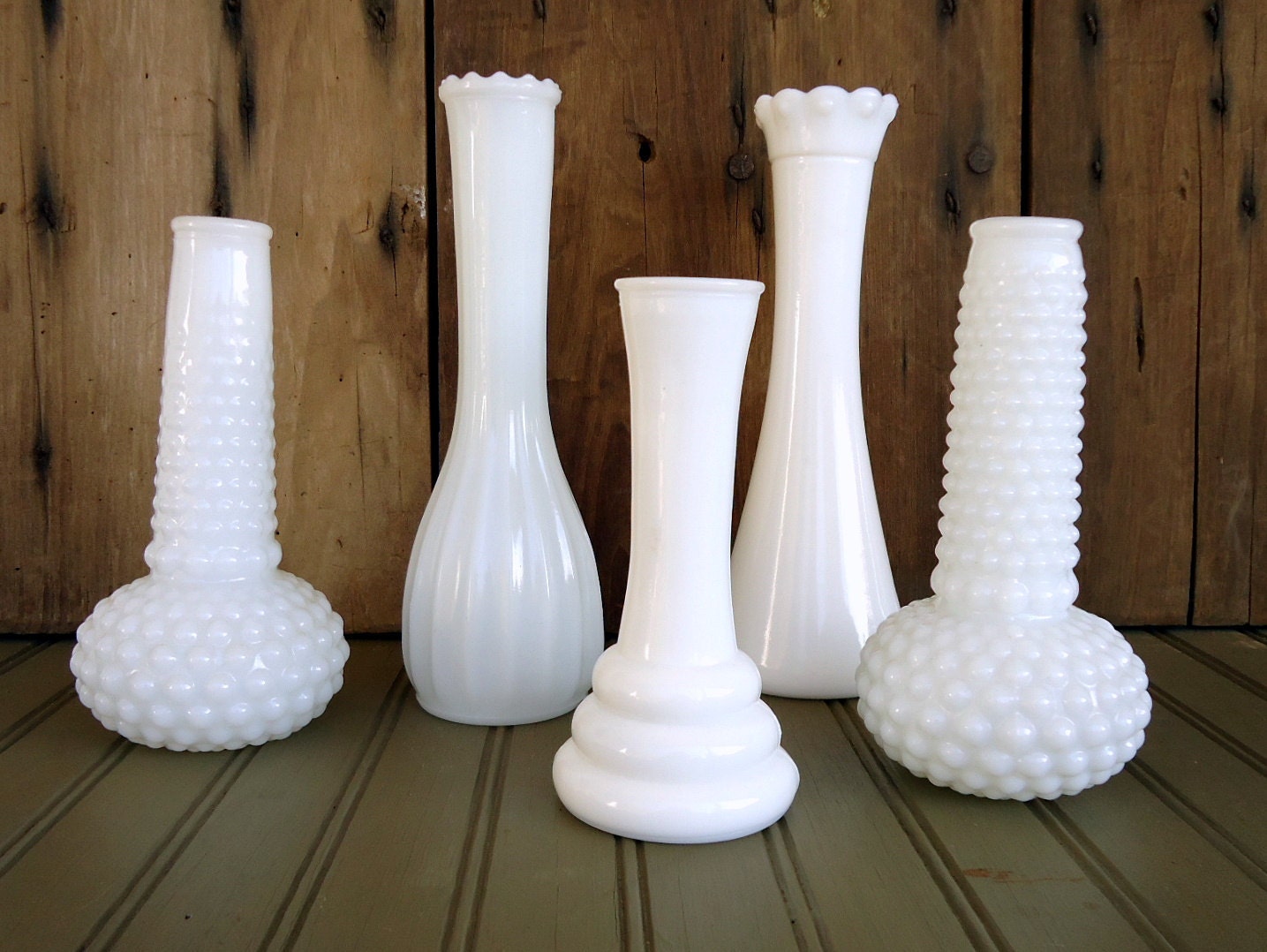 Vintage Milk Glass Vases White Flower Bud by TheSquirrelCottage