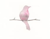 Serenity Pink Bird/Shabby Chic/ Minimal/Archival Watercolor Print - kellybermudez