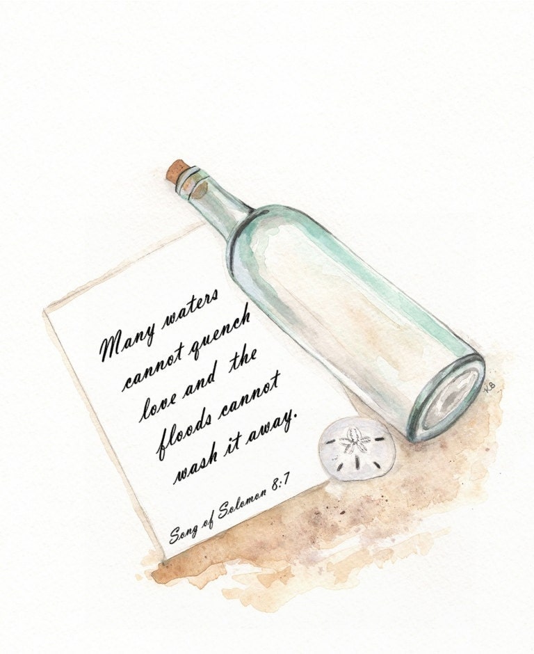 Message in a bottle Personalized/Sand dollar/ watercolor print/sand/beige/tan/sea/ocean life/beach cottage decor - kellybermudez