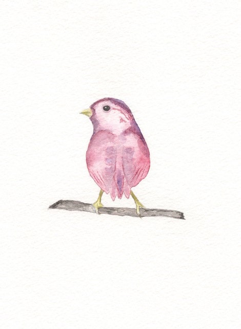 Sparrow Pink/Watercolor Print/5x7