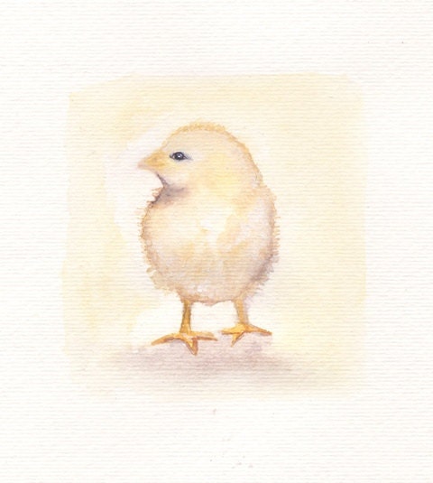 Yellow Baby Chick-a-dee 5x7 Reproduction of Watercolor Painting
