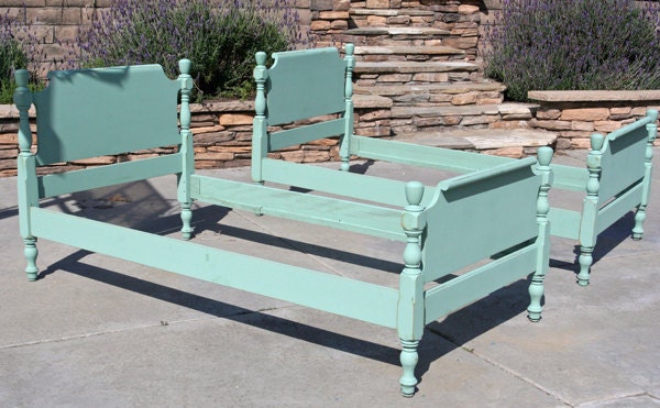 2 Vintage Twin Beds Painted and Distressed in Beach Glass By Foo Foo La La