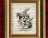 ALICE In WONDERLAND Home Decor Wall Decor Vintage Art Print on Antique Sheet Music Page 8x10 The White Rabbit Upcycled Recycled Art Print