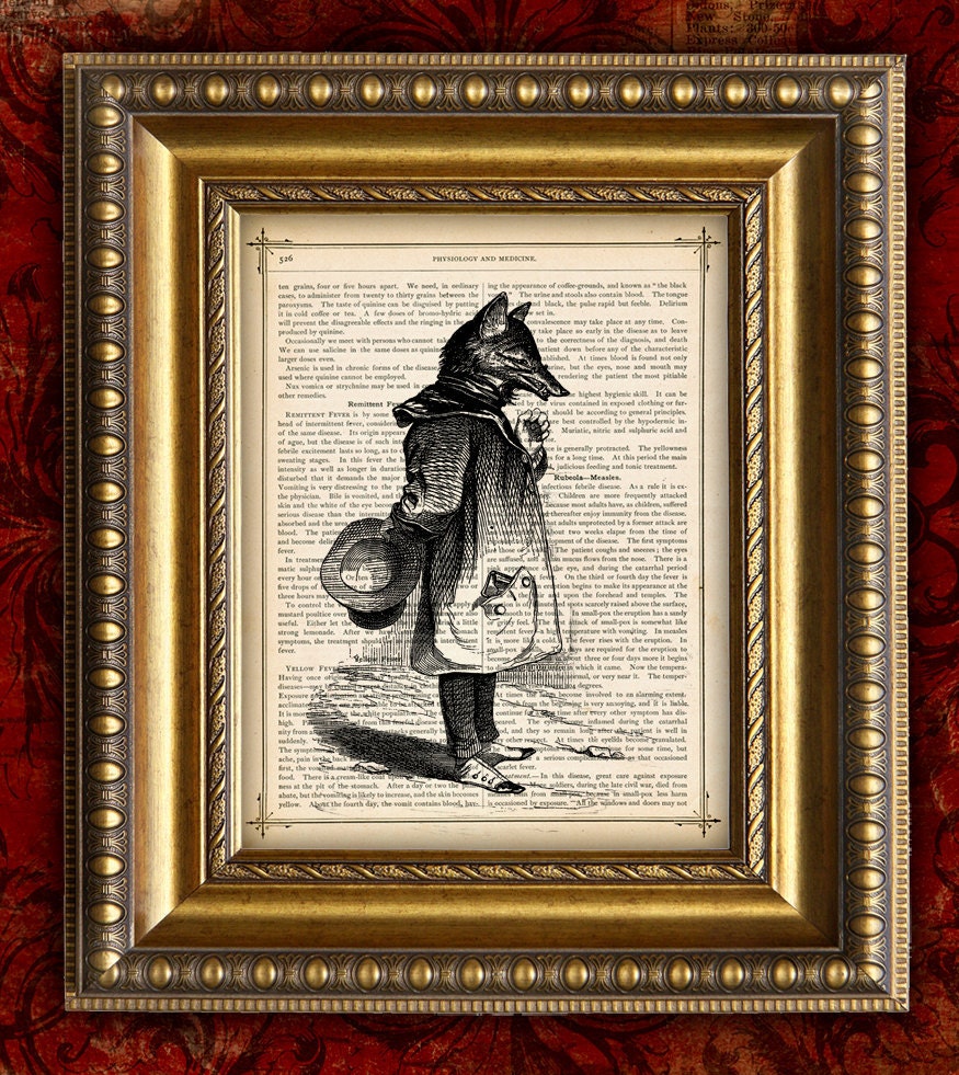 SLY FOX Vintage Art Print 8x10 recycled upcycled Antique 1885 Book Page or 1897 Dictionary Page