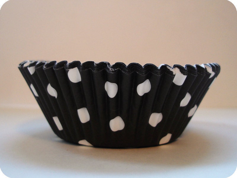 50 Polka Dot Cupcake Liners Retro Black and White Baking Cups Il_170x135