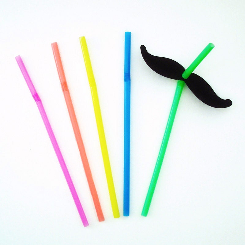 20 Mustache Straws - Photo Booth Props - Black Mustaches on Straws - Assembled Ready to Use Il_570xn