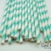 Striped Paper Straws - 25 Aqua and Green Striped Paper Drinking Straws with FREE Printable Flags
