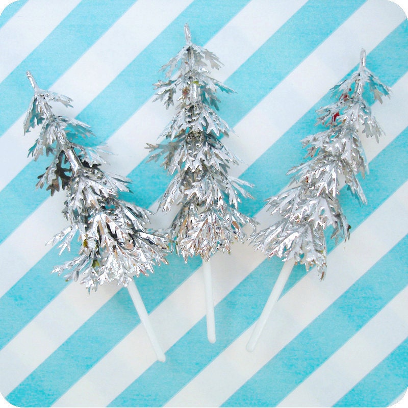 24 Silver Tree Cupcake Picks Cake Toppers