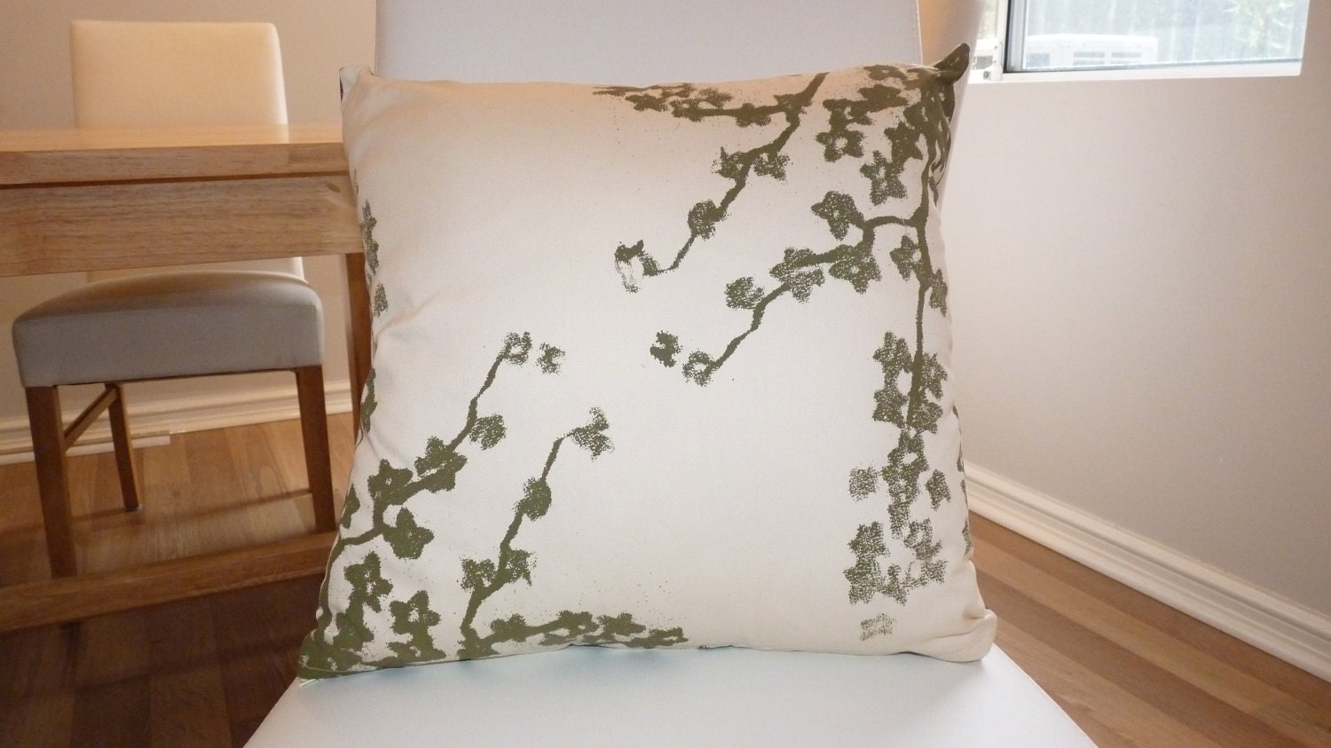 Oriental style screen-printed cherry blossom cushion cover