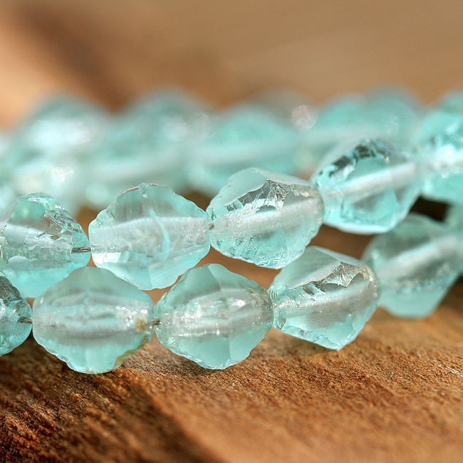 Bicones czech beads Light Aqua blue glass Beads - 8x6mm - 25Pc - 0054