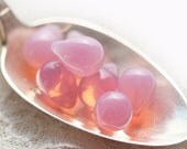 Beads glass Opal Pink czech teardrops, large Briolettes - 10x14mm - 6Pc - 239