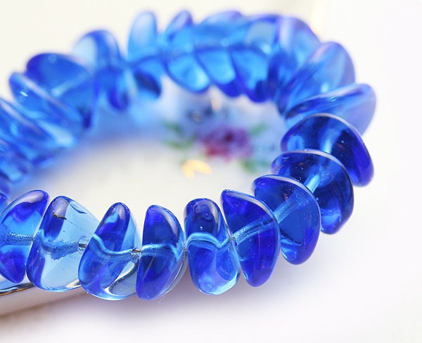 Sapphire Blue glass beads Czech wavy spacers  - rondelle - 4x9mm - 25Pc - 243