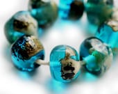 Aqua blue glass lampwork beads - handmade organics SRA set, by MayaHoney