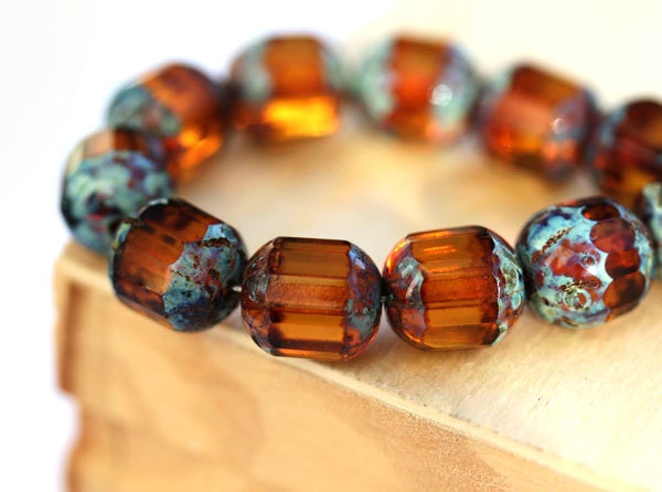 Wholesale Brown topaz Picasso czech glass beads - round cut - 8mm - 30Pc - 0011L