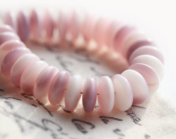 Pink lilac and white Czech Glass Spacers beads, Valentines day pastel - 9mm - 25Pc - 089
