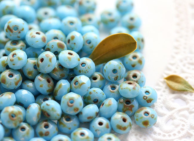 Czech spacers blue Picasso Glass beads, faceted - 3x5mm - 50 Pc - 0147