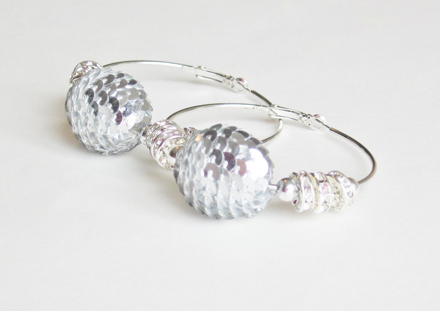 Silver Disco Ball Hoop Earrings.