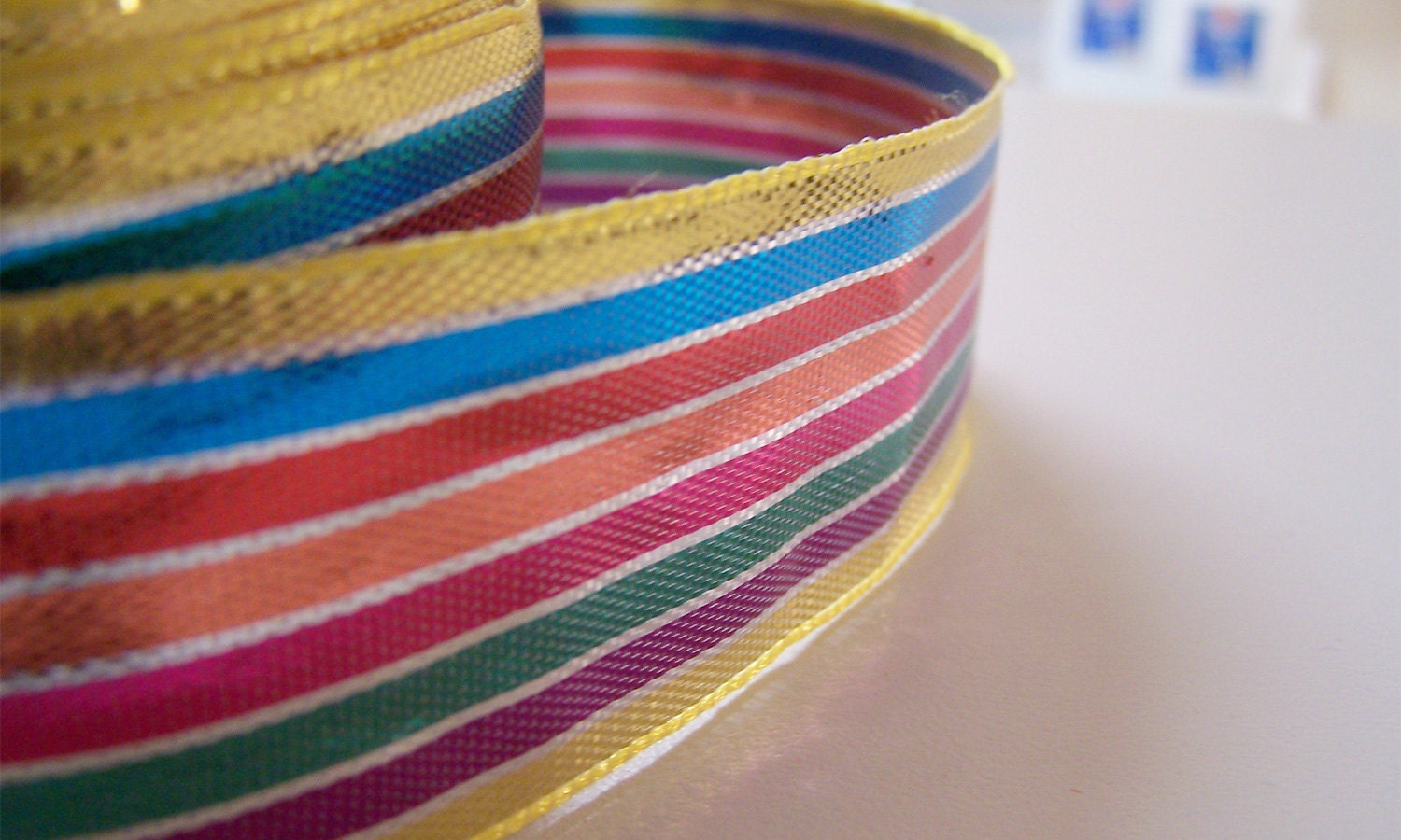 Gold rainbow novelty ribbon trim (1 1/4 inch) - 2 yards