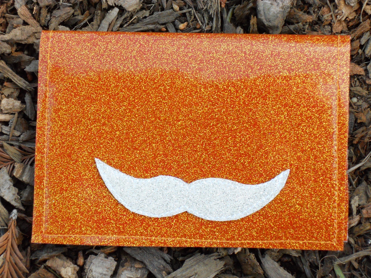 Glitter Vinyl Billfold Wallet With Mustache