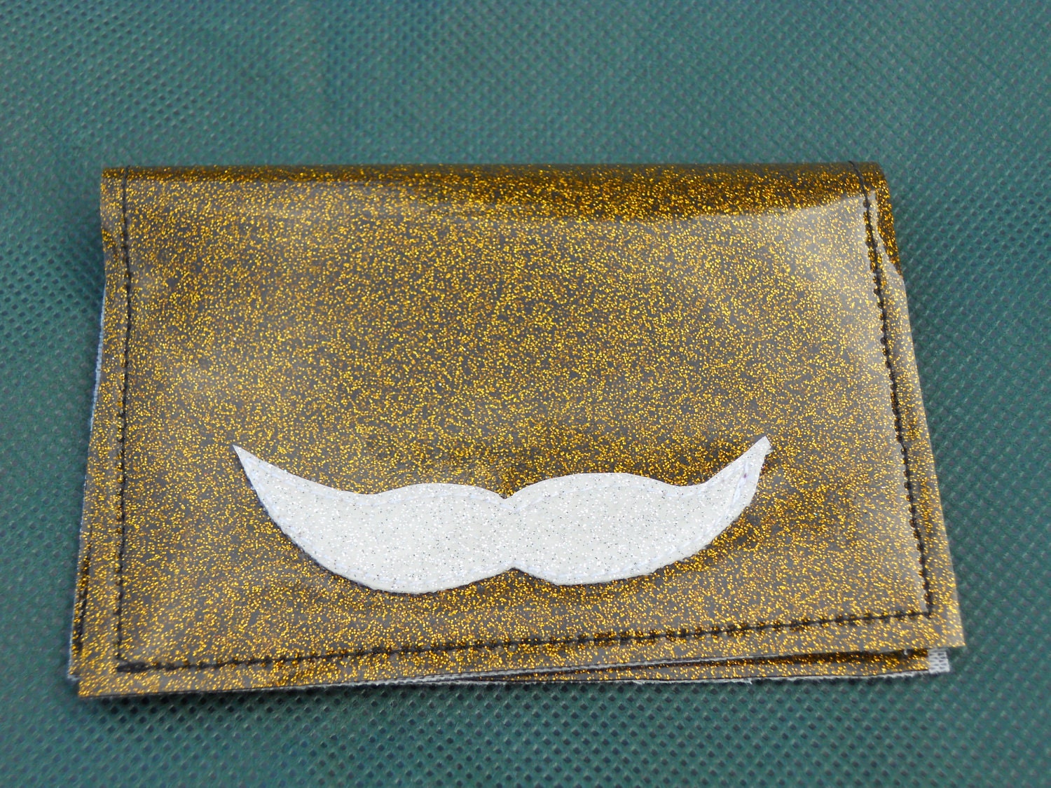 Glitter Vinyl Billfold Wallet With Mustache