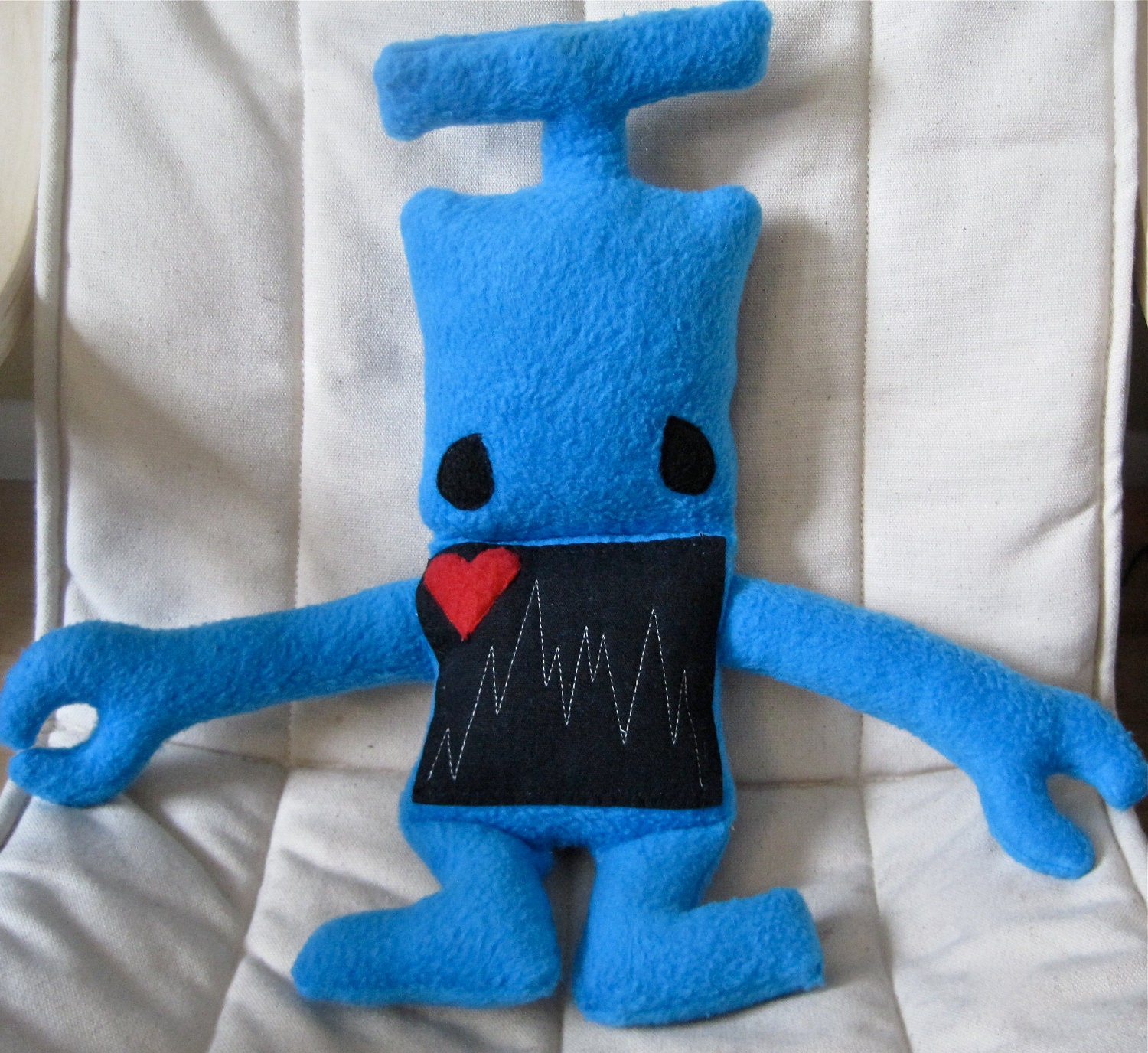 Robot Plush stuffed doll blue heart toy "Asimov 5000"-- Ready to ship