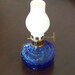 Antique Blue Cut Glass and White Milk Glass Miniature Oil Lamp