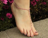 Beaded Barefoot Sandals with Pink Crystals