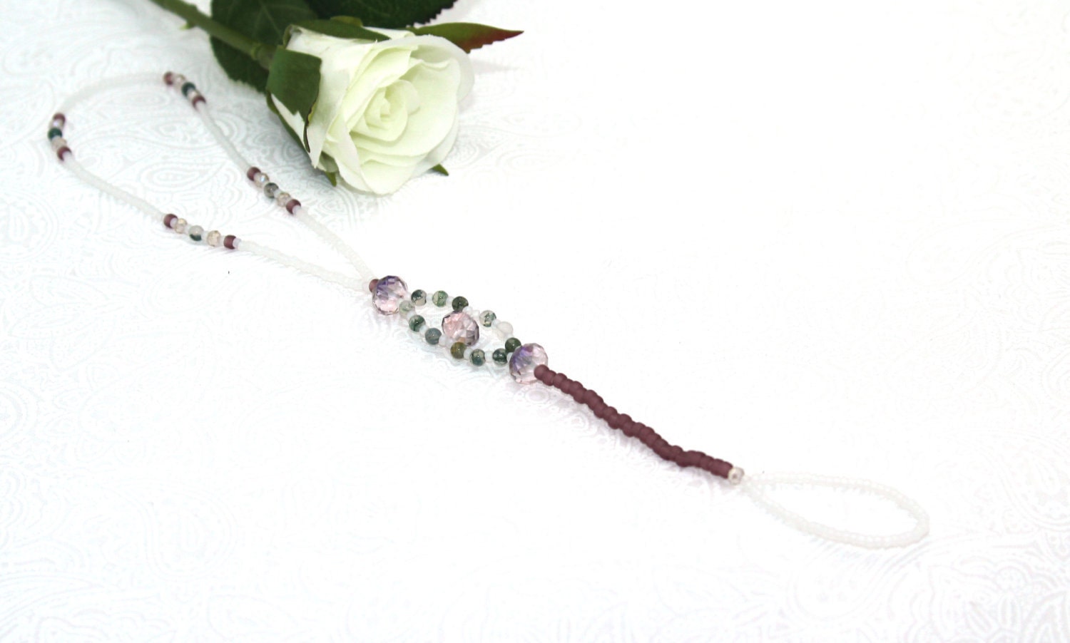 Frosted White & Purple Bead and Crystal Barefoot Sandals
