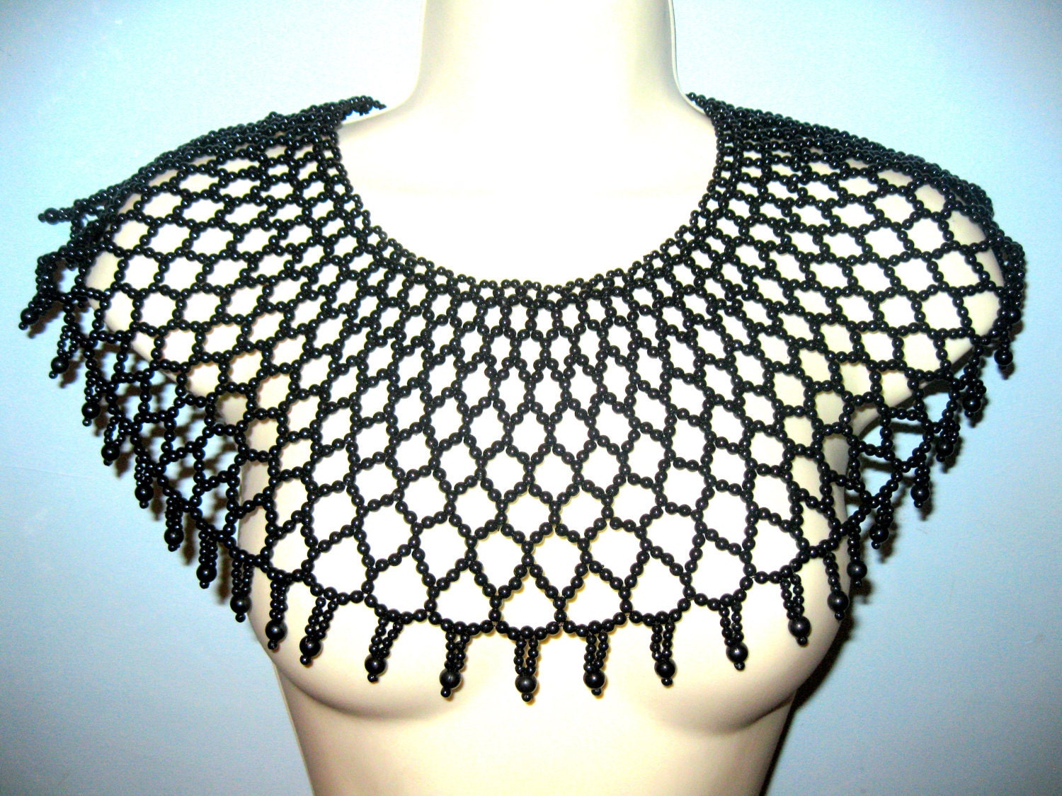 Steampunk Deco Tribal detachable collar necklace black beaded capelet neckpiece