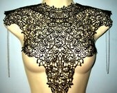 Steampunk lace collar black bib detachable collar necklace with silver chain epaulets BODY TATTOO high fashion alternative couture