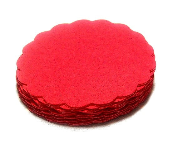 50 Red Circle Scallops 2 Inch - Scrapbooking - Embellishments - Favors Tags - Labels - Garlands - Cupcake Toppers
