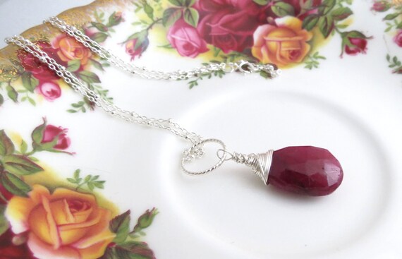 Wire Wrapped Ruby Silver Necklace