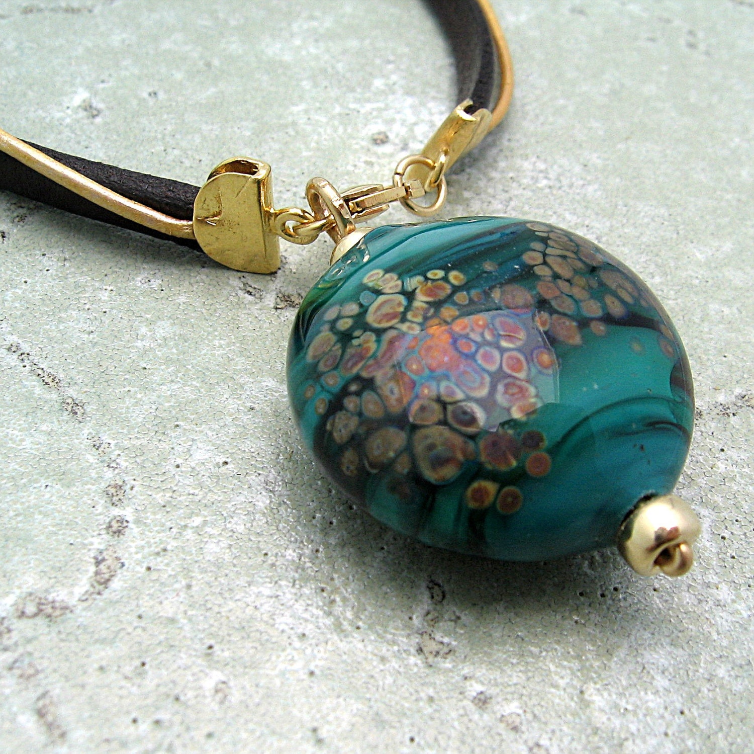 OOAK Leather Bracelet with a lampwork bead.