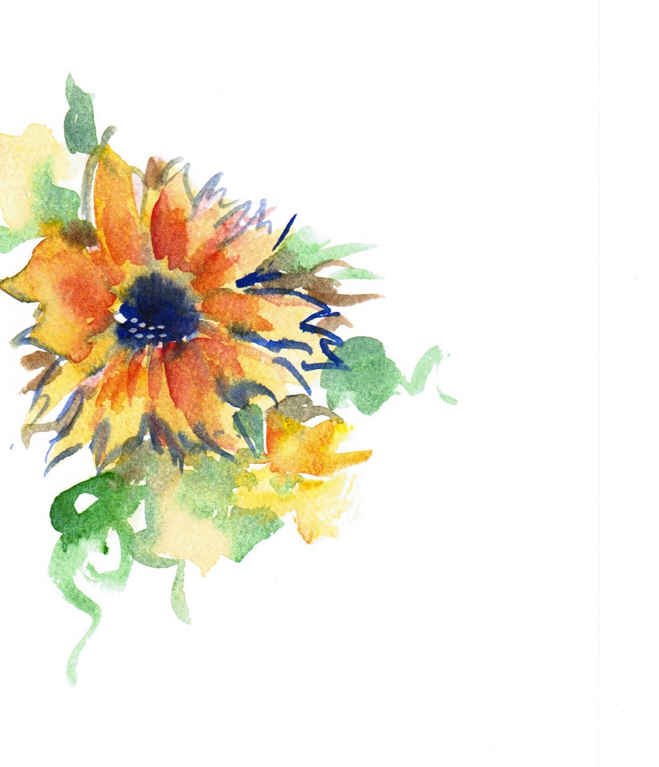 Handpainted Note Card Greeting Card Thankyou Notes Sunflower Yellow Watercolor Art Any occasion Women Teens Blank Orange under 10 - HandmadeExclusives