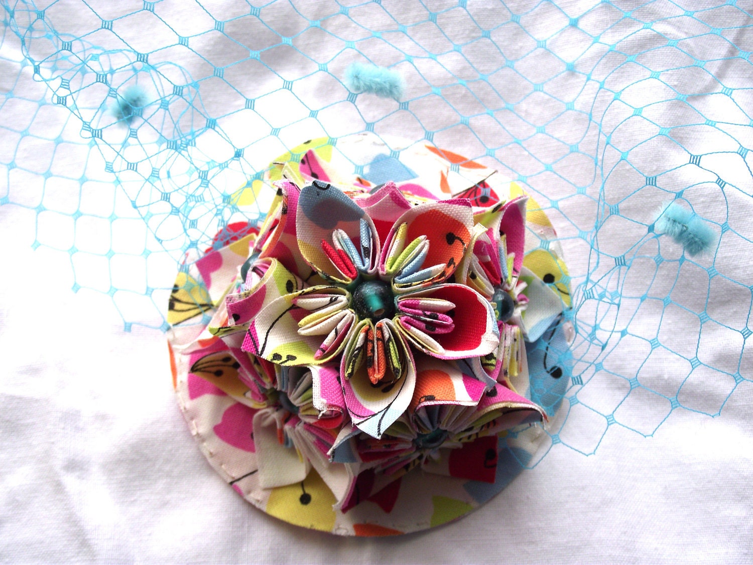 Rainbow Flowers Fascinator with Veil