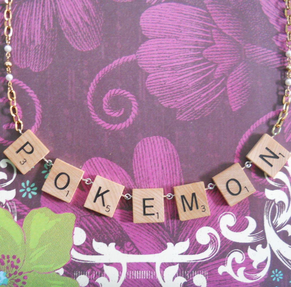Re-cycled Scrabble Pokemon Necklace