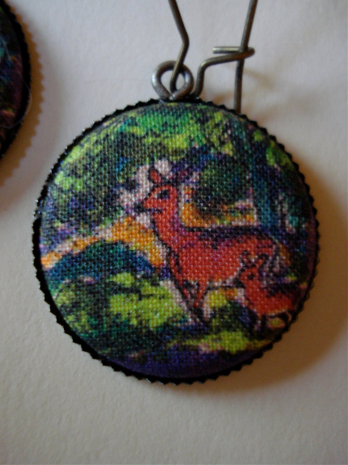 Deer Fabric Cover Button Earrings Spring Woodland Fawn Hook 25mm 1 inch
