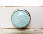 Nursery Decor Chevron Zigzag Round Glass and Metal Knob